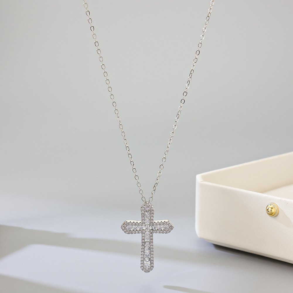 CZ Cross Minimalist Pendant Necklace - Image 3