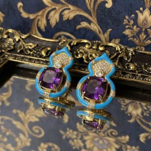Vintage Eastern Inspired Gourd Shape Multi-Stone Stud Earrings