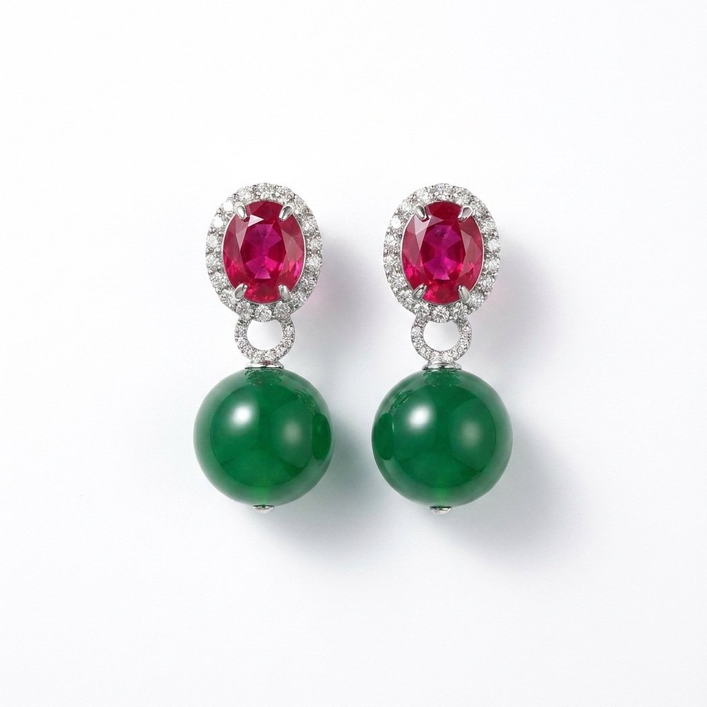 Vintage Eastern Inspired Deep Green Glass & Ruby-Tone Contrast Jewelry Set - Image 6