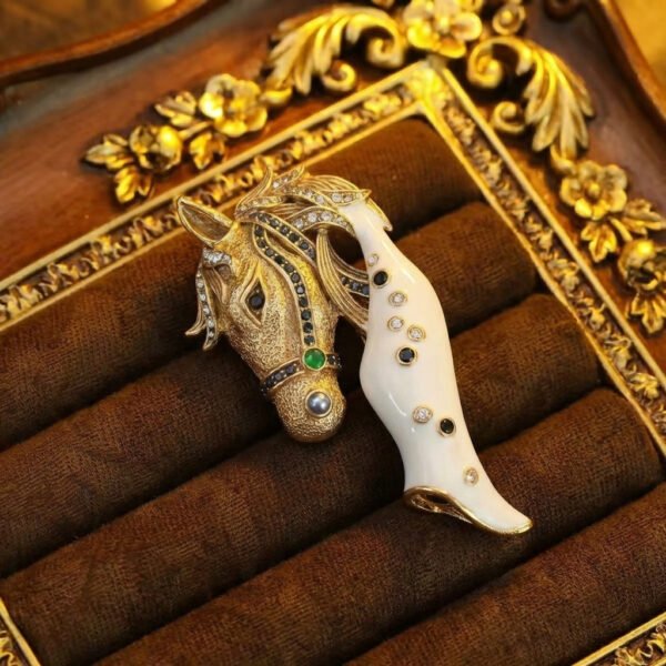 Vintage Animal Year Inspired Palace Style Steed Enamel Brooch