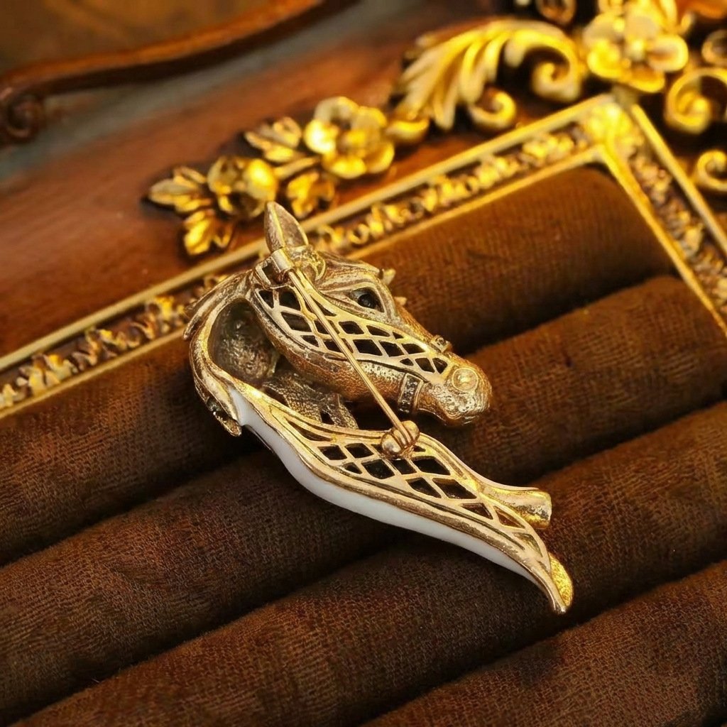 Vintage Animal Year Inspired Palace Style Steed Enamel Brooch - Image 3