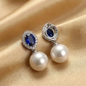Vintage French Elegant Blue Stone Pearl Necklace, Earring & Ring Set