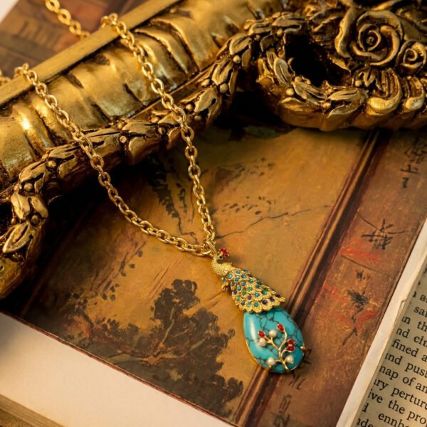 Vintage Luxury Turquoise Multi-Stone Peacock Necklace