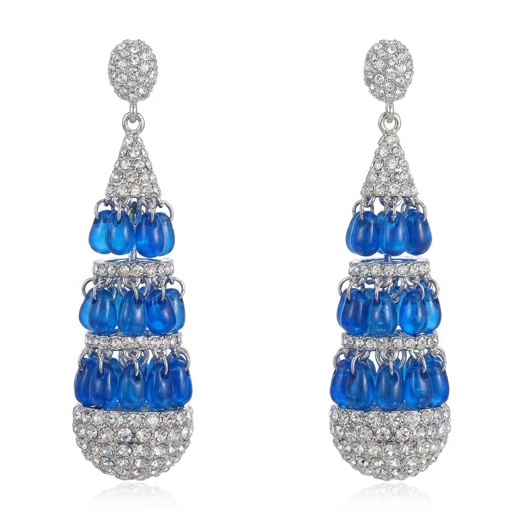 Vintage Heavy-Design Blue Zircon Teardrop Earrings - Image 4