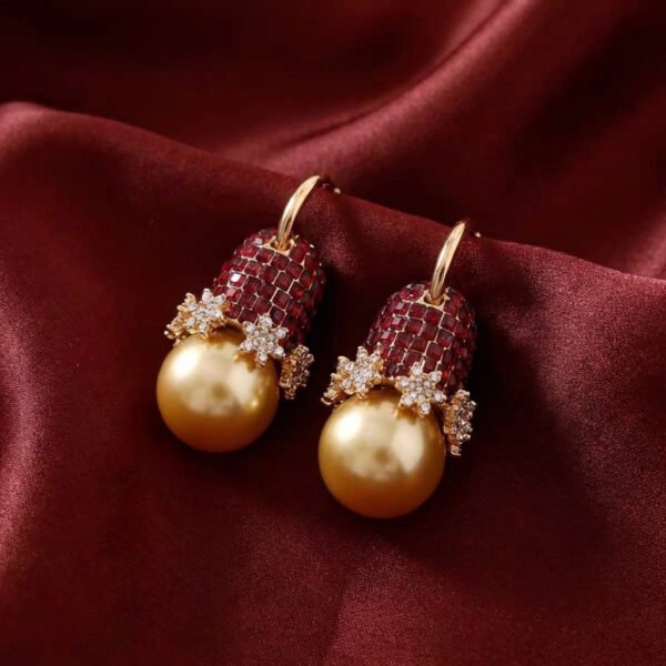 Vintage Unique Design Ruby Glass Pearl Drop Earrings