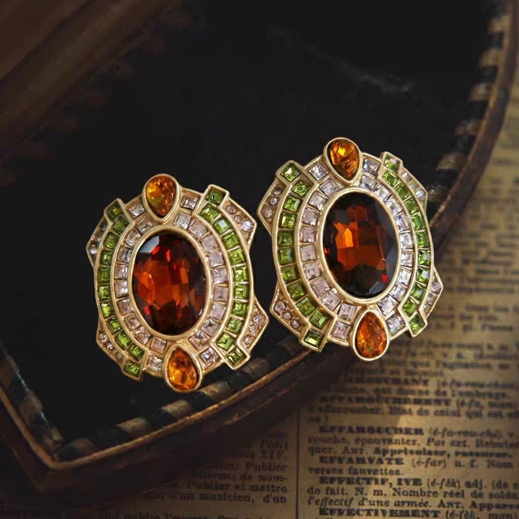 Vintage Palace Style Multi-Stone Geometric Drop Earrings