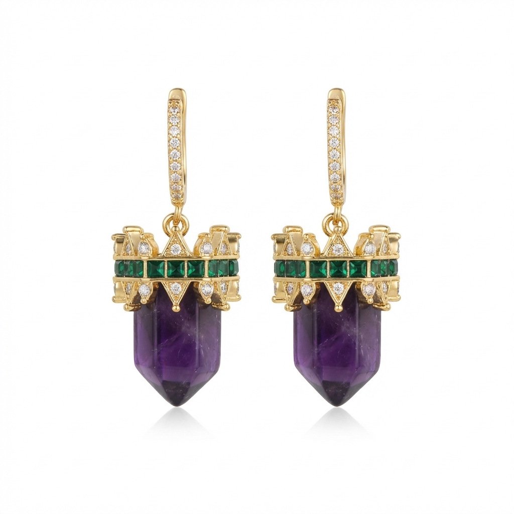 Vintage Vibe Geometric Contrast Amethyst Drop Earrings - Image 4