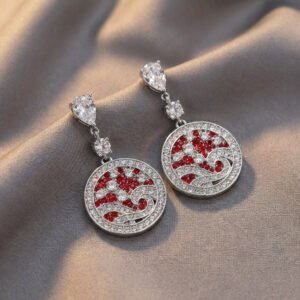 Vintage Eastern Inspired Ruby Wave Round Drop Earrings