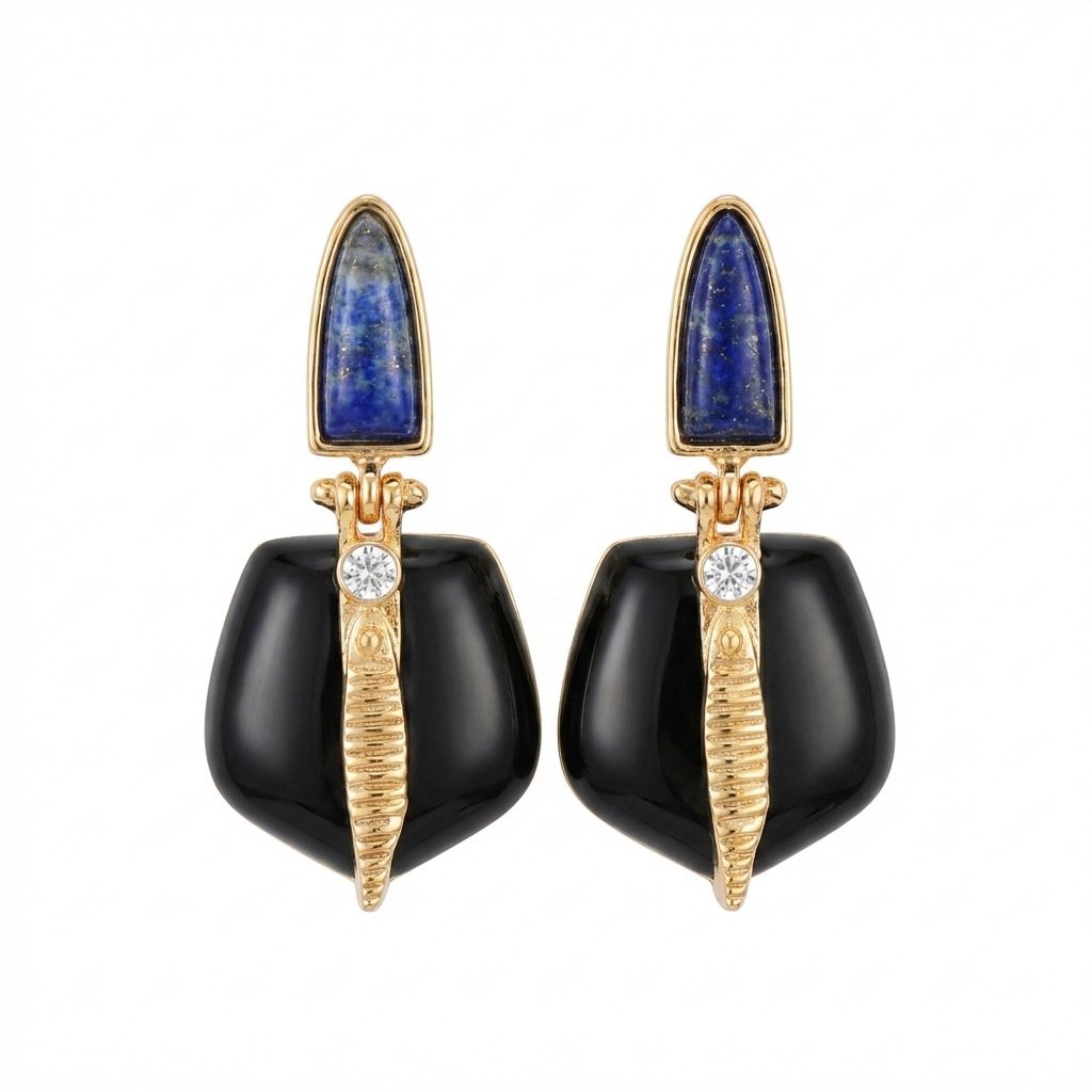 Vintage Unique Design Contrast Glass Pentagon Drop Earrings - Image 4
