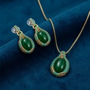 Vintage Eastern Inspired Green Glass Hollow Zircon Jewelry