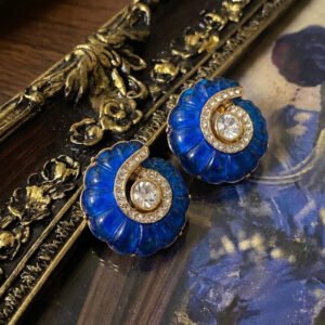 Vintage Palace Style Blue Glass Spiral Stud Earrings