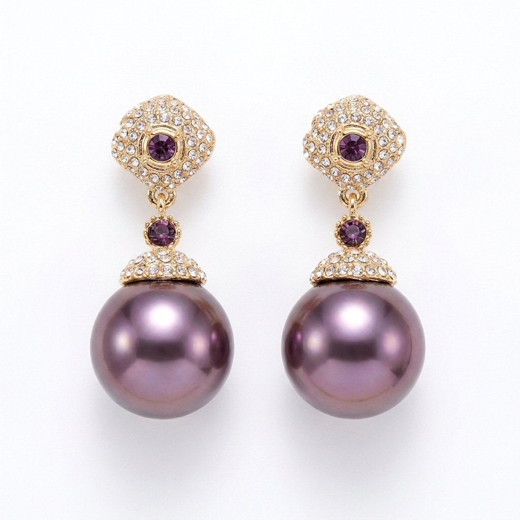 Vintage Luxury Deep Purple Pearl & Purple Glass Set - Image 5