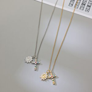 Cross Color Gemstone Necklace