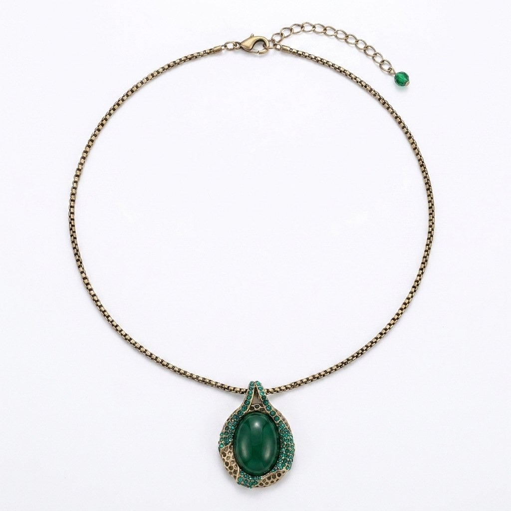 Vintage Eastern Inspired Green Glass Hollow Zircon Jewelry - Image 5