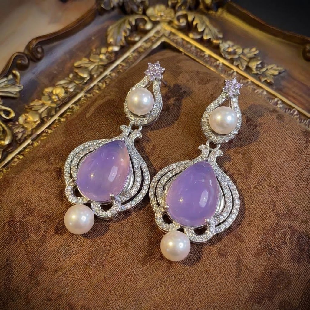 Vintage Vibe Waterdrop Purple Stone Glass Drop Earrings