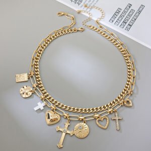 Cross Heart Layered Choker