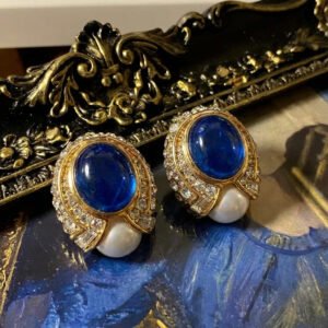 Vintage Palace Style Blue Glass Pearl Clip-On Earrings