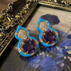 Vintage Eastern Inspired Gourd Shape Multi-Stone Stud Earrings