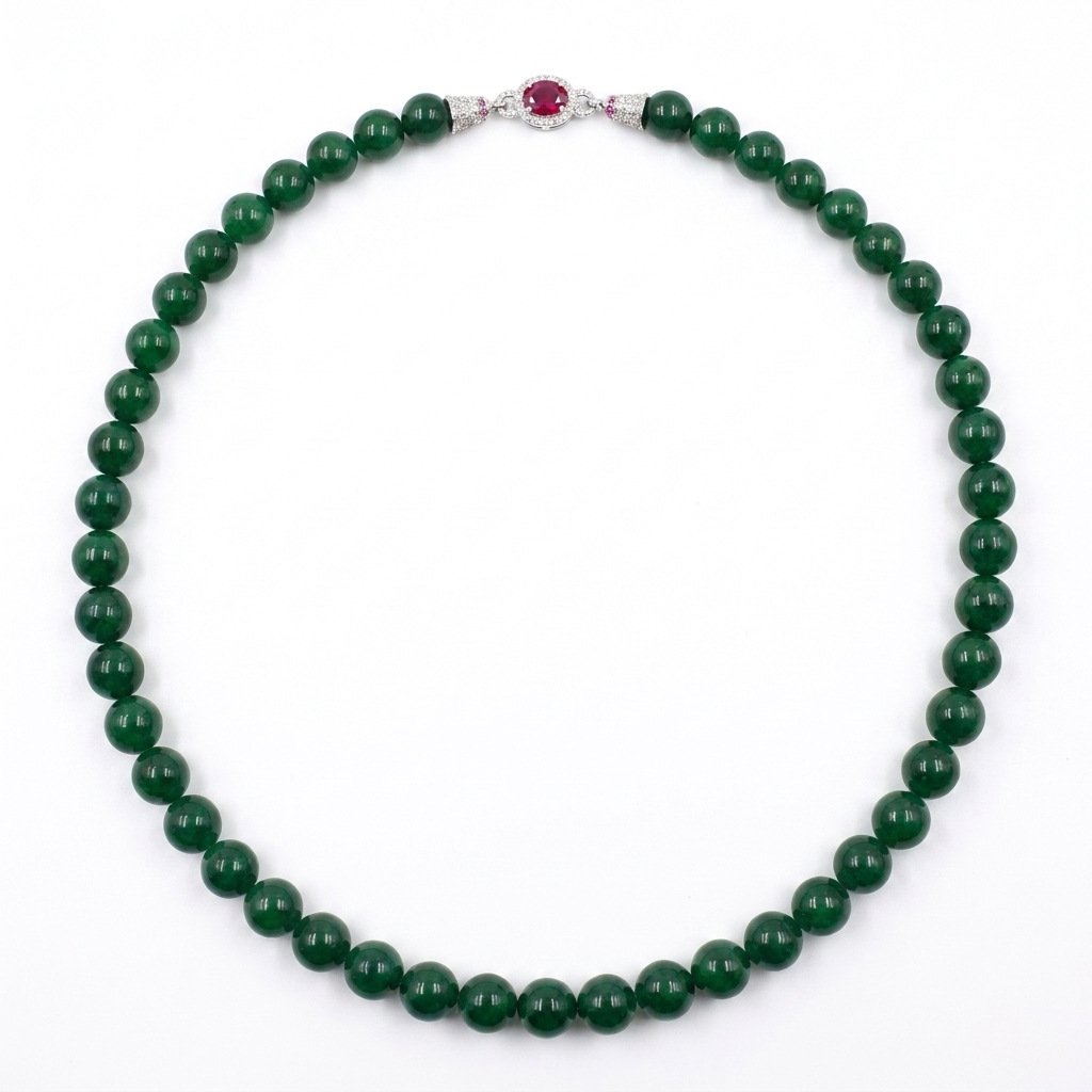 Vintage Eastern Inspired Deep Green Glass & Ruby-Tone Contrast Jewelry Set - Image 5
