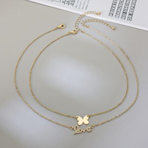 Layered Butterfly Letter Necklace