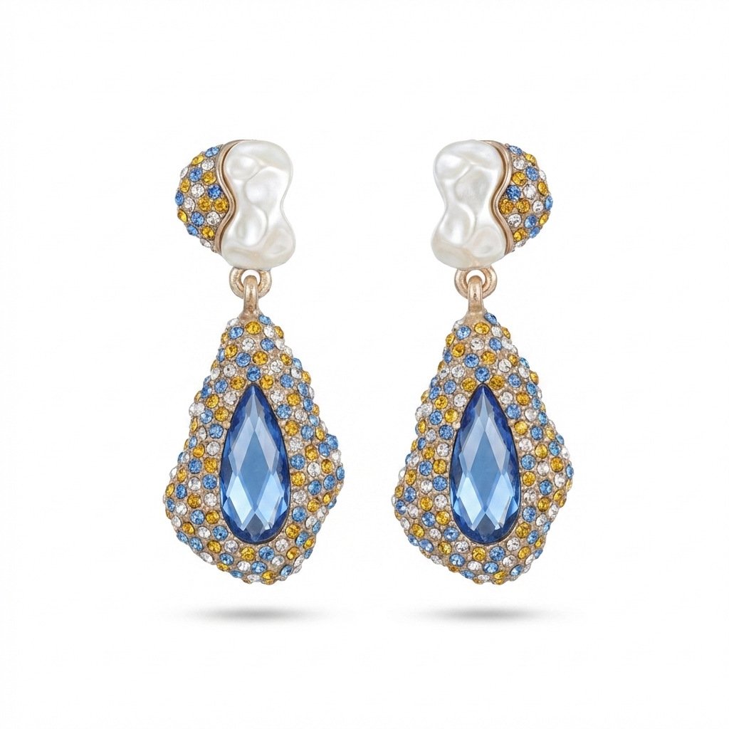 Vintage Fashion Unique Design Waterdrop Multi-Stone Drop Earrings - Image 4