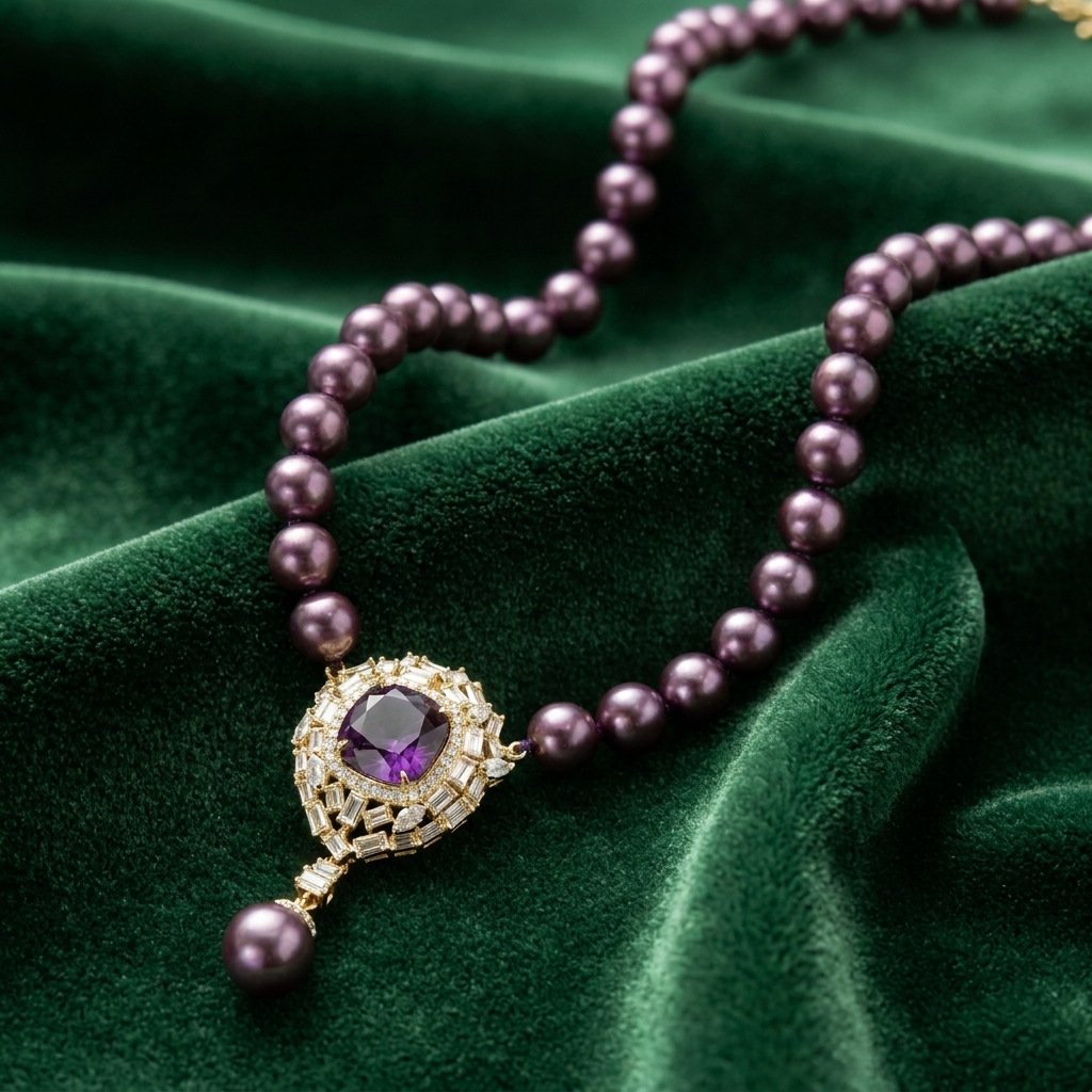 Vintage Luxury Deep Purple Pearl & Purple Glass Set - Image 3