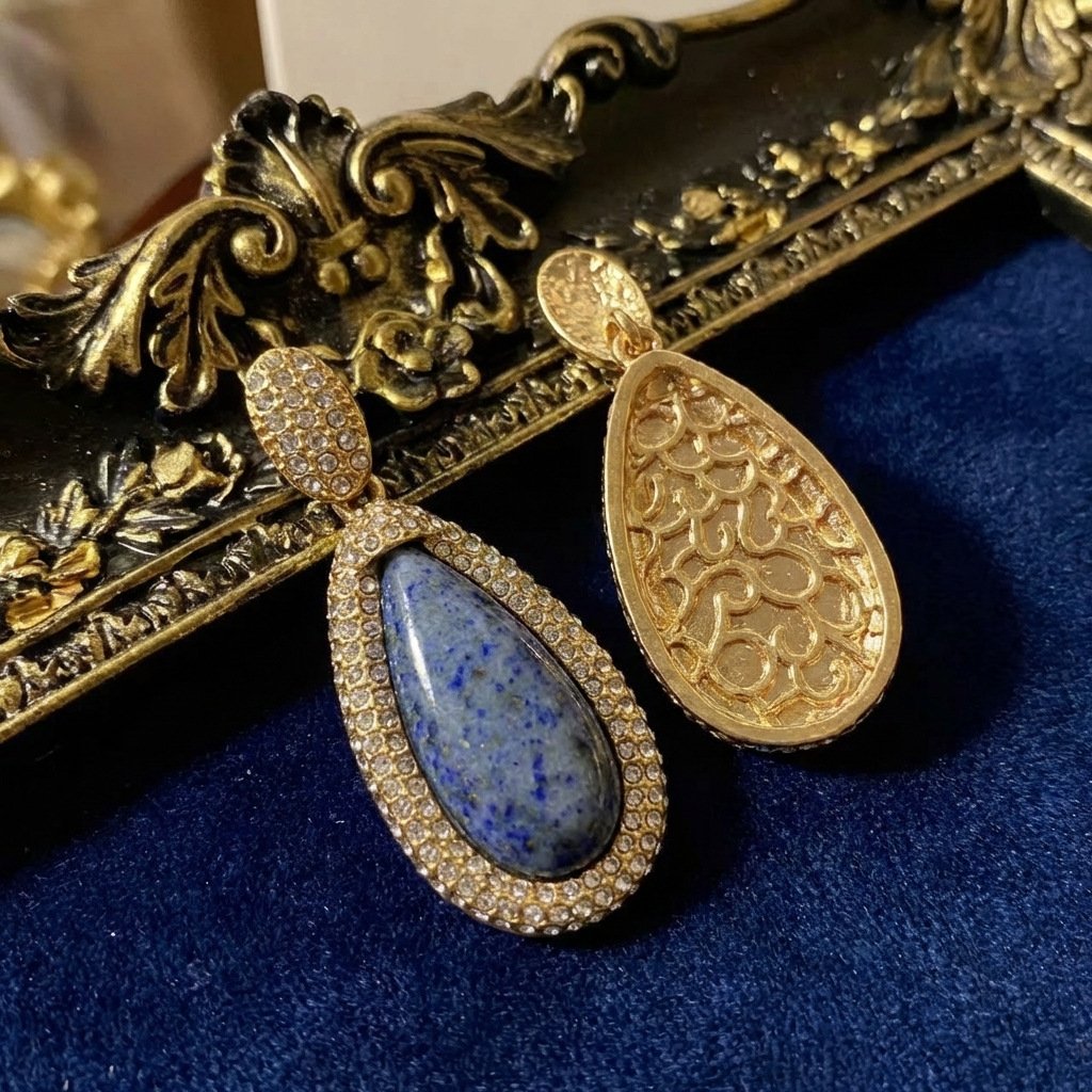 Vintage Palace Style Resin Teardrop Stud & Drop Earrings - Image 3