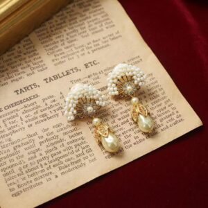 Oriental Fan & Pearl Drop Earrings