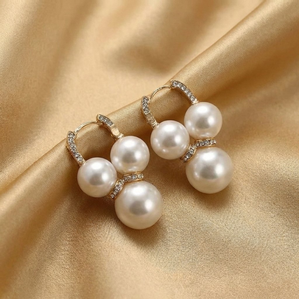 Vintage Unique Design Zircon Glass Double-Bead Hoop Earrings - Image 3
