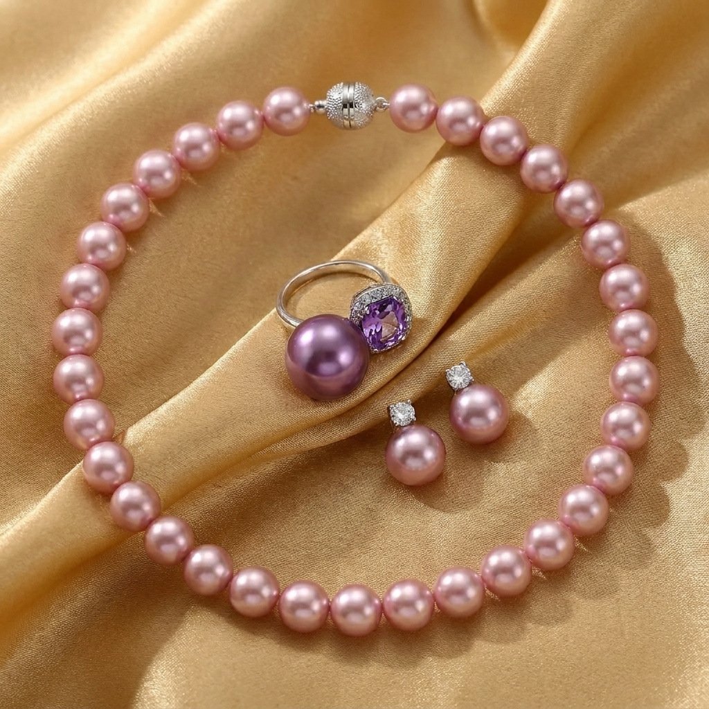 Vintage Soft Taro Purple Pearl Jewelry Set
