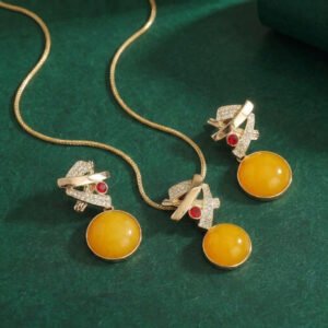 Vintage Eastern Inspired Yellow Stone Necklace & Earring Set