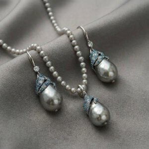 Vintage Luxury Gray Baroque Glass Pearl Necklace & Earring Set