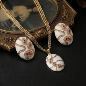 Vintage Palace Style Delicate White Enamel Multi-Stone Set