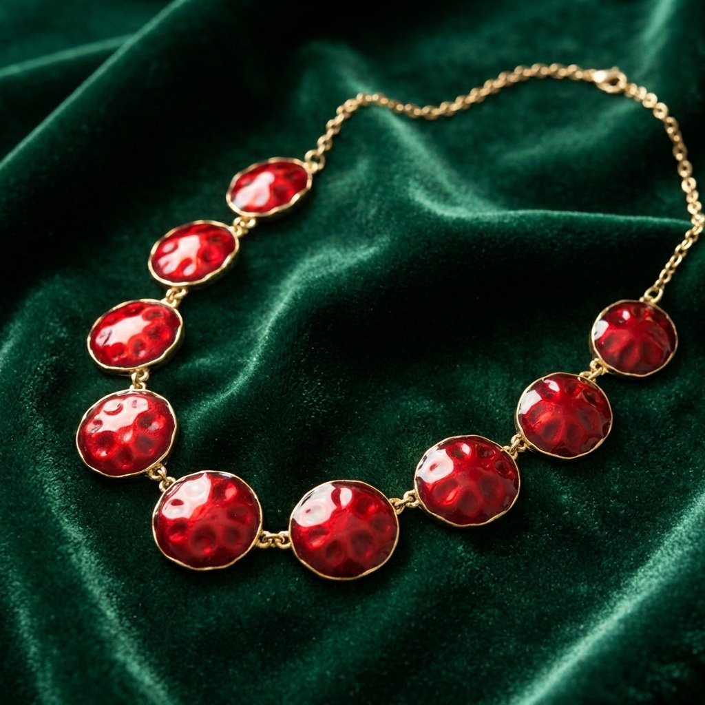 Vintage Palace Style Red Enamel Necklace, Ring & Earring Set - Image 3