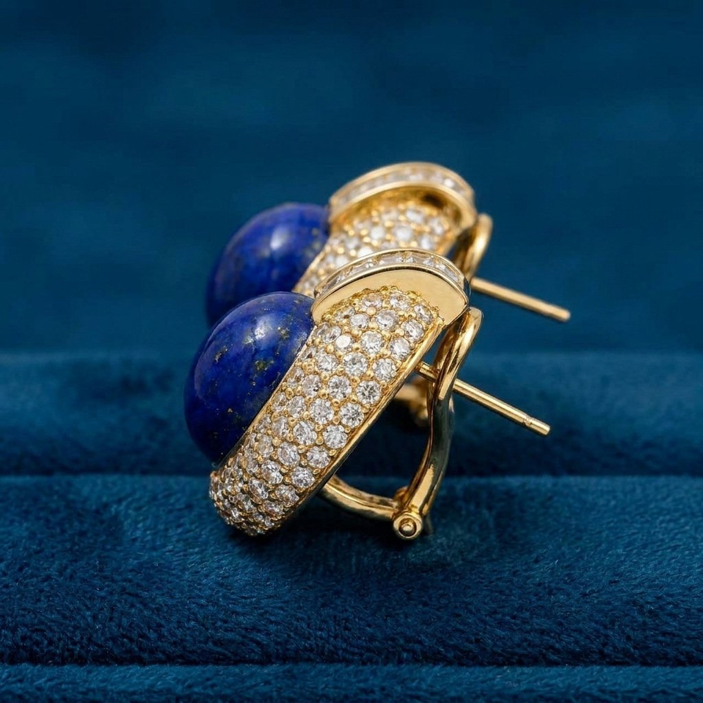Vintage Lapis Lazuli Full Zircon Earrings - Image 3