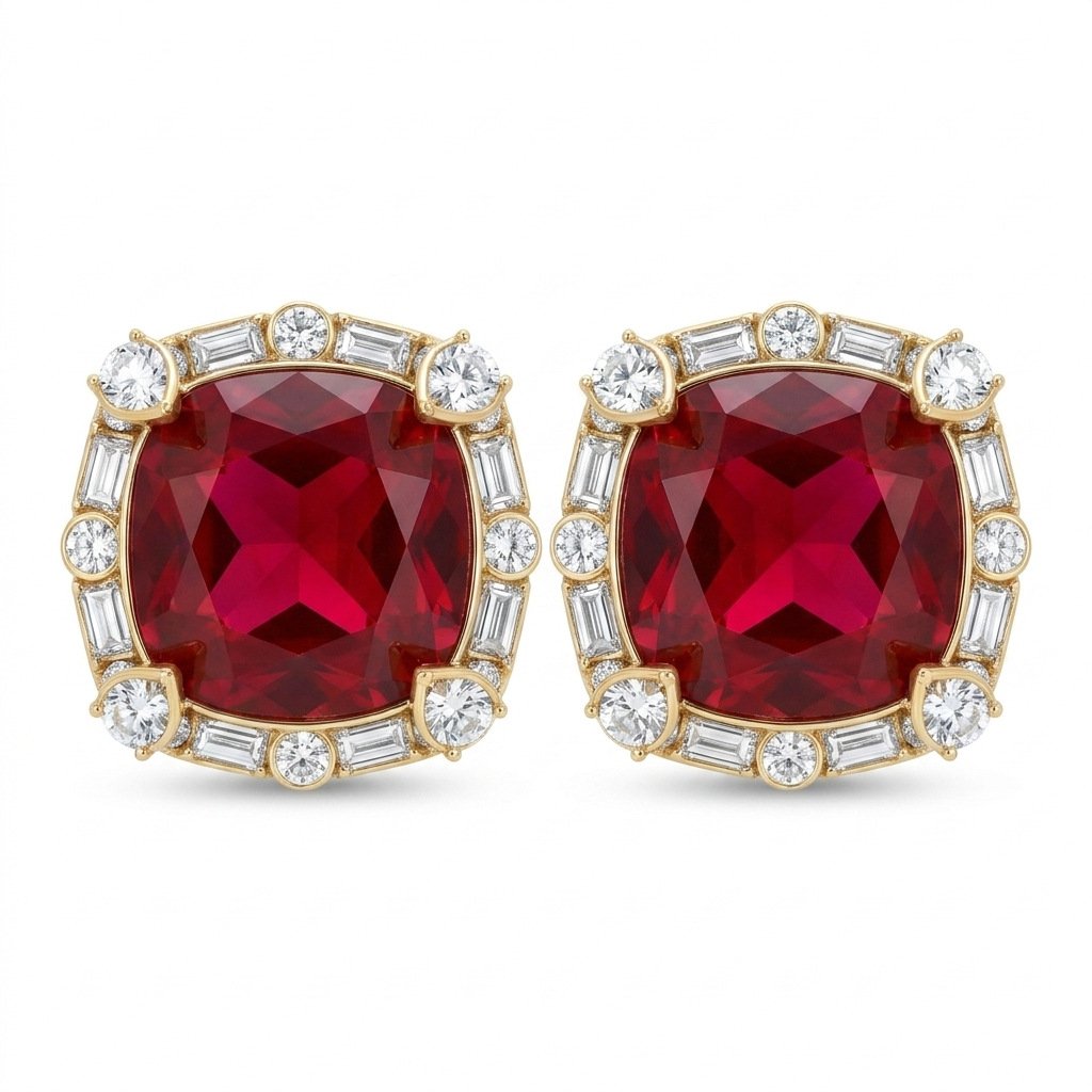 Vintage European Style õ Red Rhinestone & Green Contrast Jewelry Set - Image 5