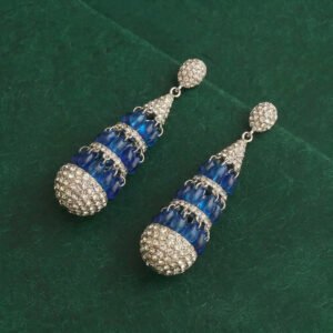 Vintage Heavy-Design Blue Zircon Teardrop Earrings