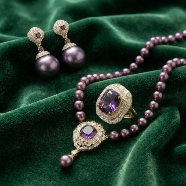 Vintage Luxury Deep Purple Pearl & Purple Glass Set