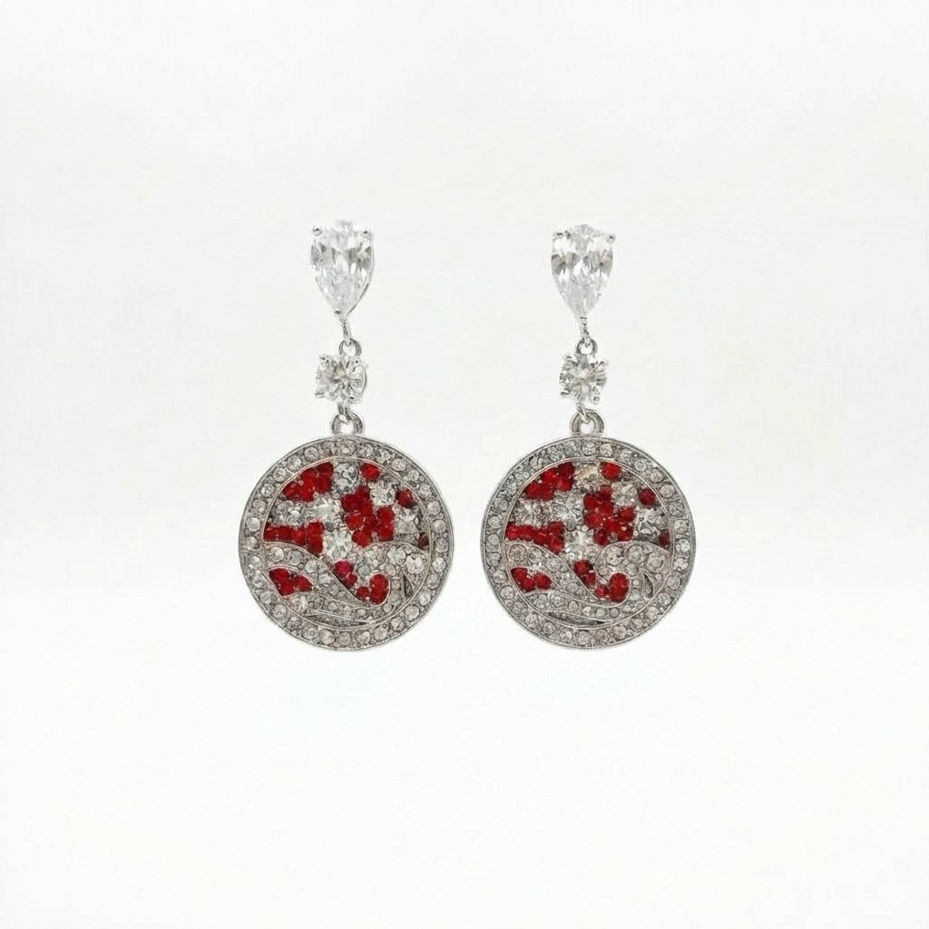 Vintage Eastern Inspired Ruby Wave Round Drop Earrings - Image 4