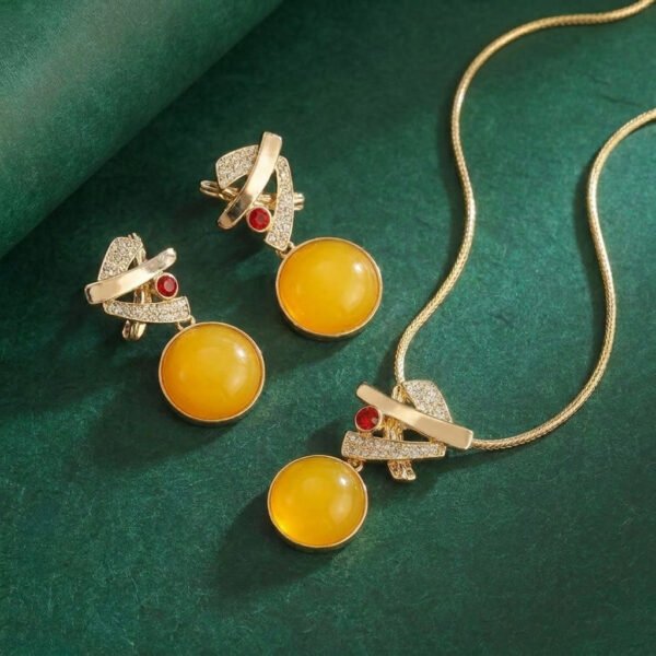 Vintage Eastern Inspired Yellow Stone Necklace & Earring Set