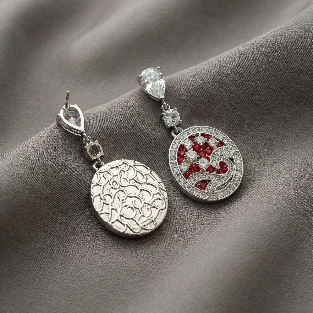Vintage Eastern Inspired Ruby Wave Round Drop Earrings - Image 3