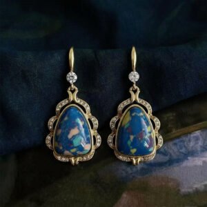 Vintage Palace Style Speckled Blue Stone Drop Earrings