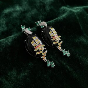 Vintage Unique Design Sailboat Shape Multi-Stone Drop Earrings