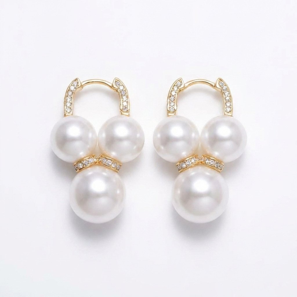 Vintage Unique Design Zircon Glass Double-Bead Hoop Earrings - Image 5