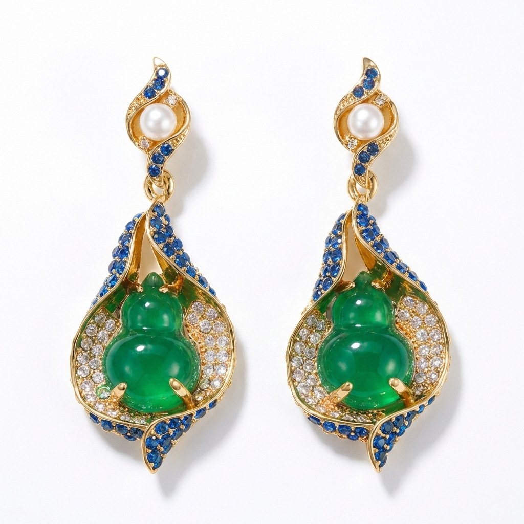 Vintage Eastern Inspired Gourd Drop Glass Earrings - Image 4