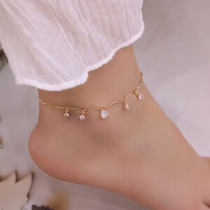 Beach Style Heart Zircon Anklet
