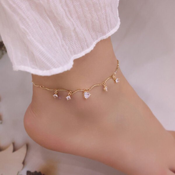 Beach Style Heart Zircon Anklet