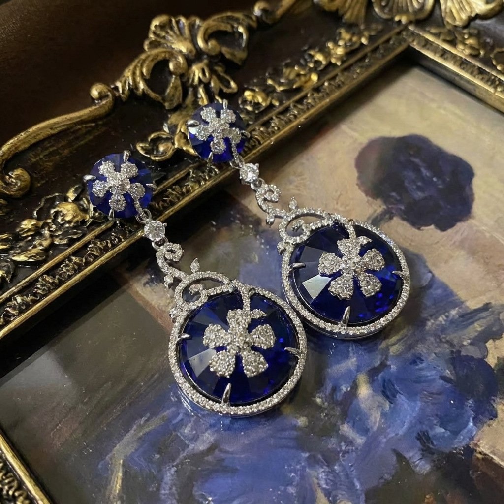 Vintage Blue Glass Four-Leaf Clover Jewelry Set - Image 3