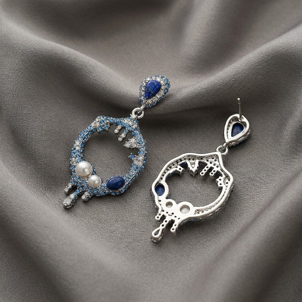 Vintage Unique Design Glacier Blue Hollow Earrings - Image 3