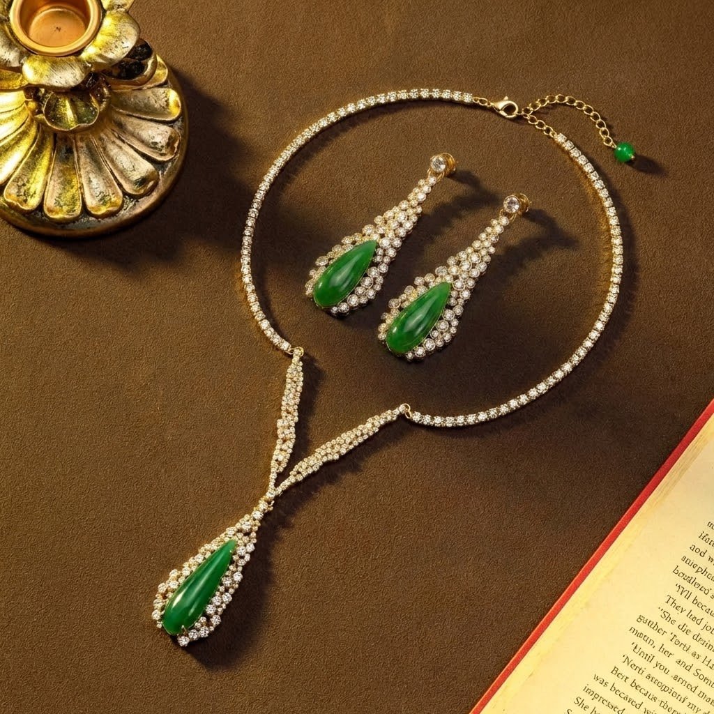 Vintage Eastern Inspired Waterdrop Glass Pave Zircon Set - Image 2